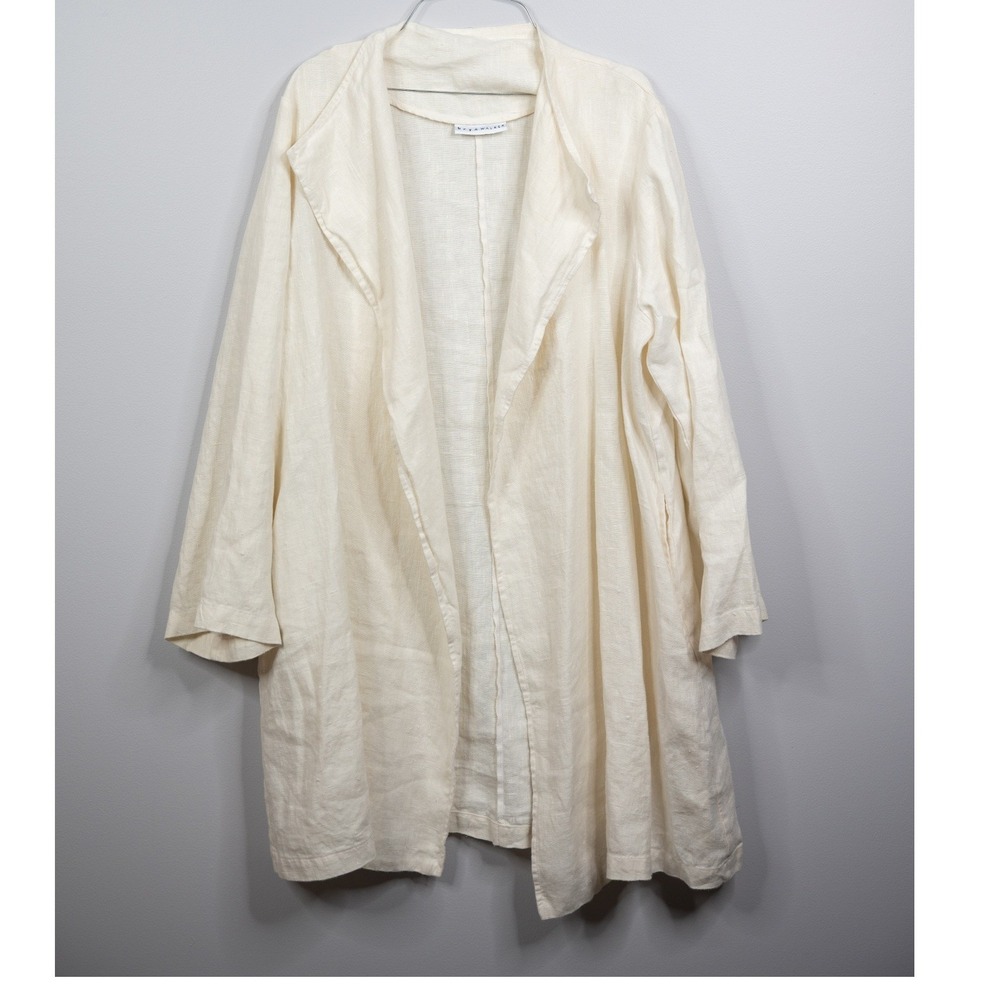 Bryn Walker Draped Cardigan Women M Ivory Excellent 100% Linen Lagenlook